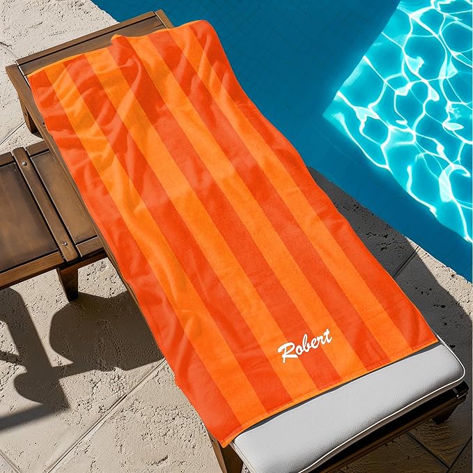 Kaufman - Personalized Velour Beach and Pool Towel 100% Cotton 30in X 60in Solid Color Bath Towel Embroidered (Orange/Honey)