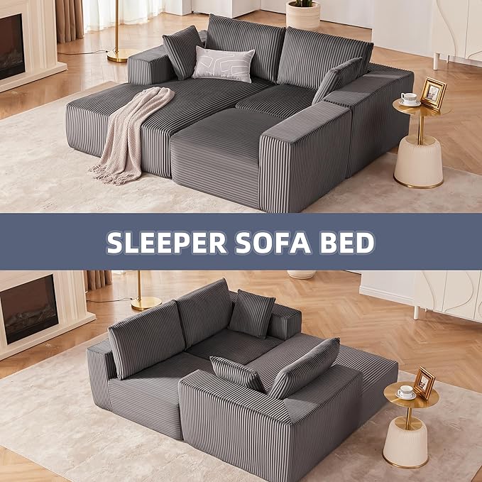 108” Modular Sectional Sofa, Cloud Sectional Couch with Deep Seat, Modern Modular L-Shape Sofa Couch with Chaise,Upholstered Boneless Couches for Living Room Bedroom (Grey, Left Facing Chaise)