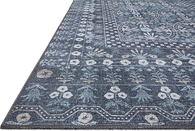 Loloi Rifle Paper Co. Maison Collection MAO-03 Rosette Blue 3'-0" x 3'-0" Round, .19" Pile Height, Accent Rug