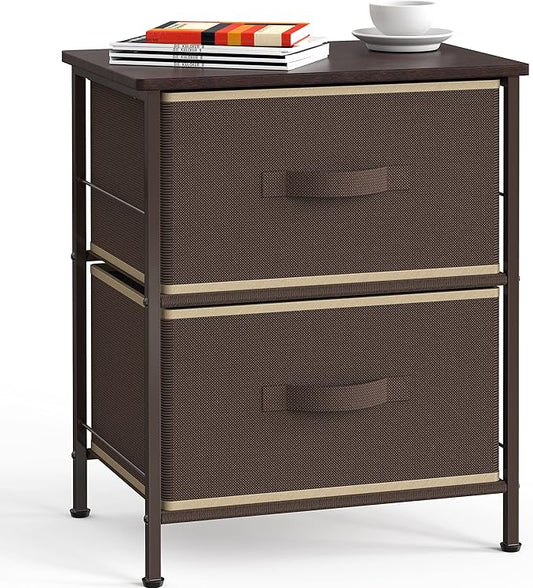 SIMPLE HOUSEWARE 2 Tier Night Stands Dresser for Bedroom Organizer Drawer Storage Tower, Brown