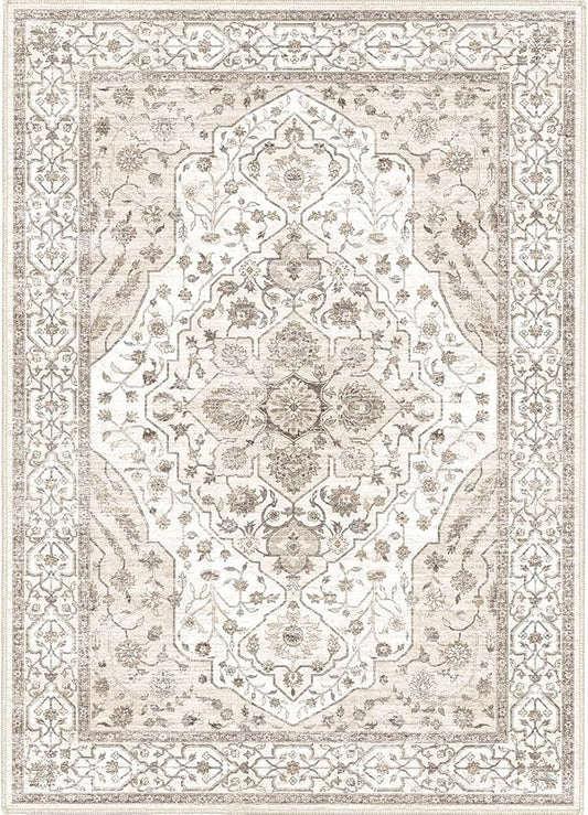 5'x7' Machine Washable Abstract Design Area Rug Machine Washable Area Rugs 5X7, Non Slip, Stain Resistant, Home Decor Living Room Area Rugs 5x7 (Beige Cream 5x7)…