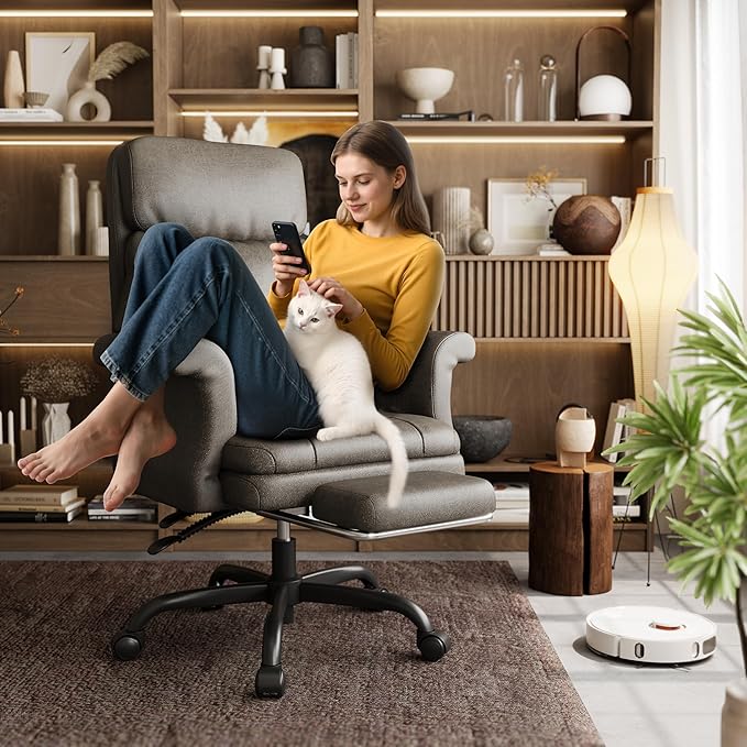 ELABEST C39 Cross Legged Office Chair with Footrest & Convertible Armrests-Pet-Friendly Criss Cross Home Desk Chair, Ergonomic Big and Tall Executive Chair with Lumbar Pillow