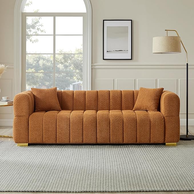 VANOMi Sofa and Chair Set, Modern Deep Seat Couch & Boucle Sofa Chairs, Oversized Upholstered Couch Sets for Living Room, Bedroom, Office, Apartment, Curry (2 Pieces)