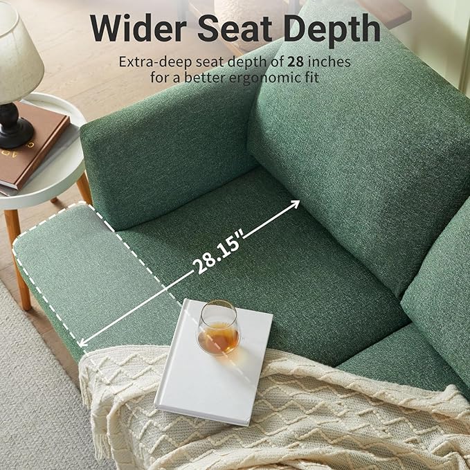 Loveseat Sofa 56" Mid Century Modern Small Couches for Small Spaces Love Seat with 2-Seat Upholstered Cushion Sofa Couches for Bedroom, Living Room, Apartment, Office (Green)