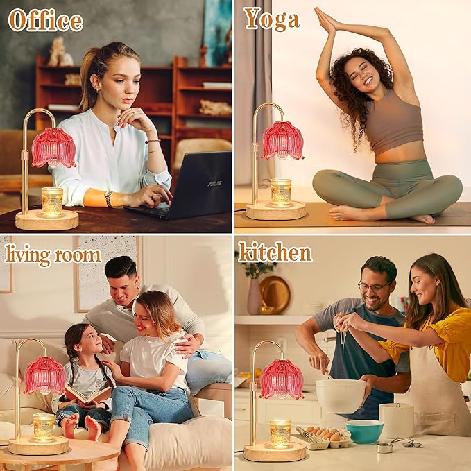 Candle Warmer lamp with Timer Dimmer,Electric Candle Warmer, Vintage Flower Lotus lamp,Compatible with Various Candles, Gifts for Mom Women,Candle Lamp for Bedroom Home Decor (Flower lamp-Red)