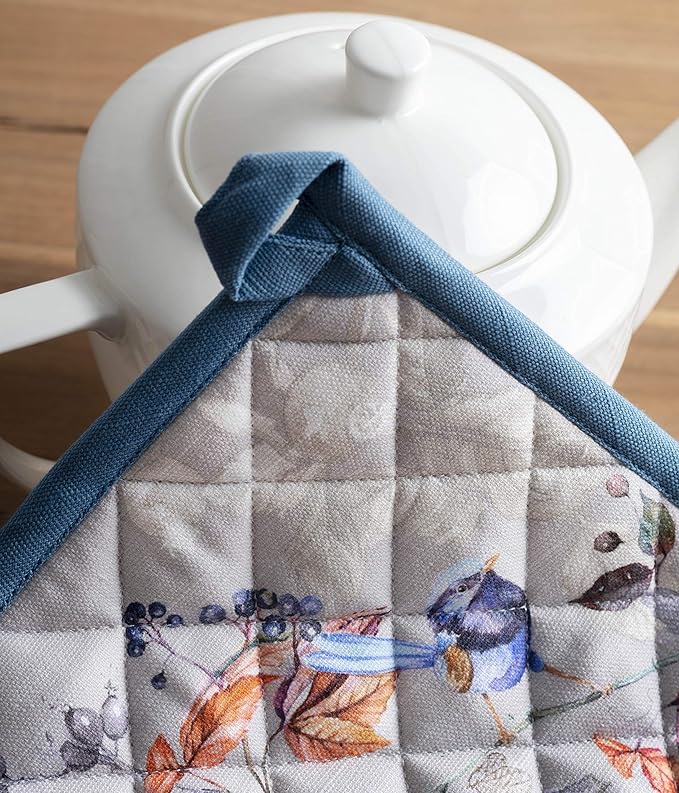 Maison d' Hermine Pot Holders Set 100% Cotton Heat Resistant Potholders 8" x 8" Hot Pads with Loop for Thanksgiving Christmas Decorations BBQ Baking Handling Hot Pans (Pack of 2, Equinoxe - Grey)