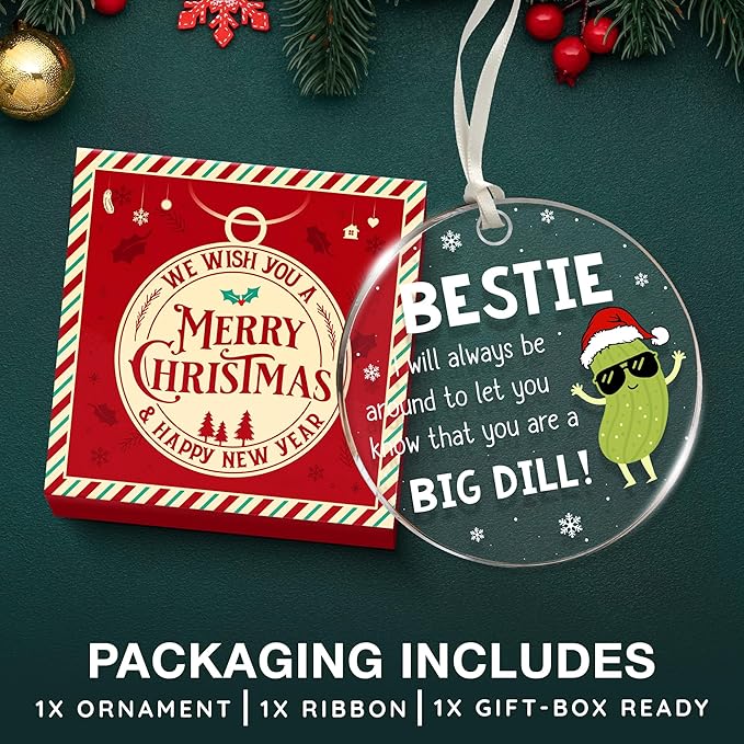 Best Friends Ornament - Pickle Ornaments for Christmas Tree, 2025, Unique Dill Pickle Christmas Ornament, Perfect Besties, Highlighting Big Dill Emotional