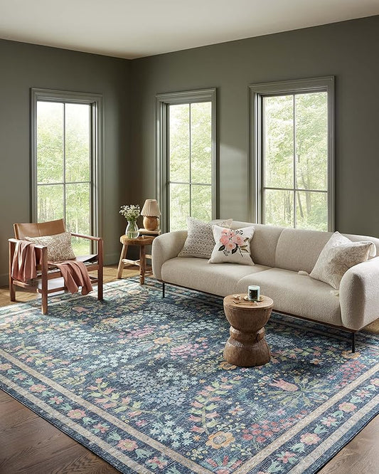 Loloi Rifle Paper Co. Maison Collection MAO-06 Blue/Multi 5'-0" x 5'-0" Round, .19" Pile Height, Accent Rug