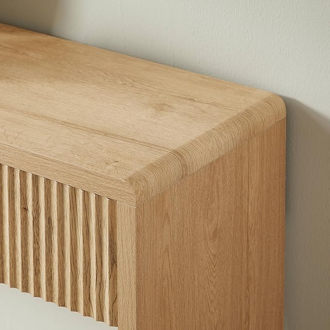 59" Rustic Flute Console Table with 2 Drawers, Modern Farmhouse Entrance Table, Sofa Table for Behind Sofa, Hallway Table with Storage Compartment, Suitable for Hallway and Living Room,Qak