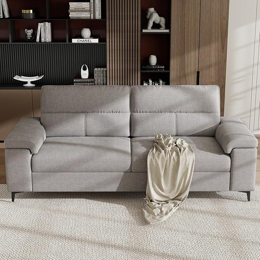 88.97" Modern Sofa Couches for Living Room, Deep Seat Sofas with 8”Cushion, Comfy 2-Seater Chenille Loveseat with Convertible Armrest, Removable Sofa Cover, High Leg(Light Gray)
