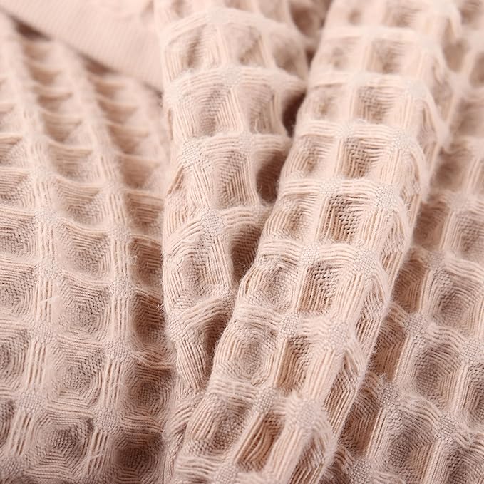 Püskül - Luxury Waffle Towel Set for Bathroom 4 Pieces Beige, Premium Quality Organic 100% Turkish Cotton 2 Hand and 2 Bath Towels Sets, Quick Dry Thin Waffle Towels, Made in Turkiye (Beige)