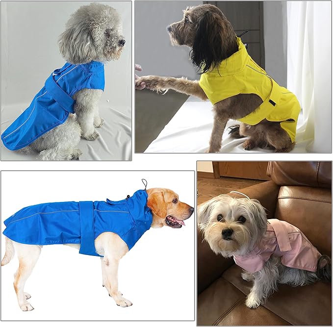 Adjustable Waterproof Dog Raincoat for Dogs,Lightweight Pet Rain Jacket Puppy Clothes with Reflective Strip for Small Medium Large Dogs(Medium,Gold Cheery Blossoms Pink)