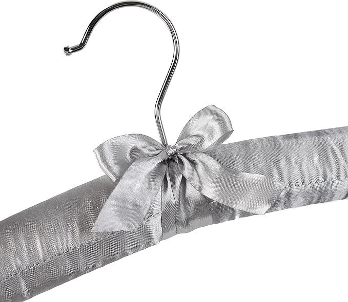 Grey Satin Padded Sweater Hangers 5 Pack, Blouse Hanger with Thick & Soft Foam for Bridal Wedding Dress Lingerie, Smooth Silk Covered Shirt Hanger Without Shoulder Bump