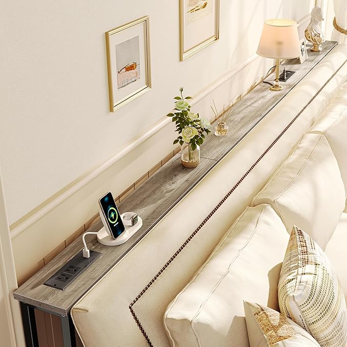 SUPERJARE Sofa Table with 2 Power Outlets and USB-C Ports, 5.9 Inch Narrow Console Table with Storage, Extra-Long, for Entryway Hallway Couch Behind Sofa, Small Spaces, Oak, 102.3 Inch