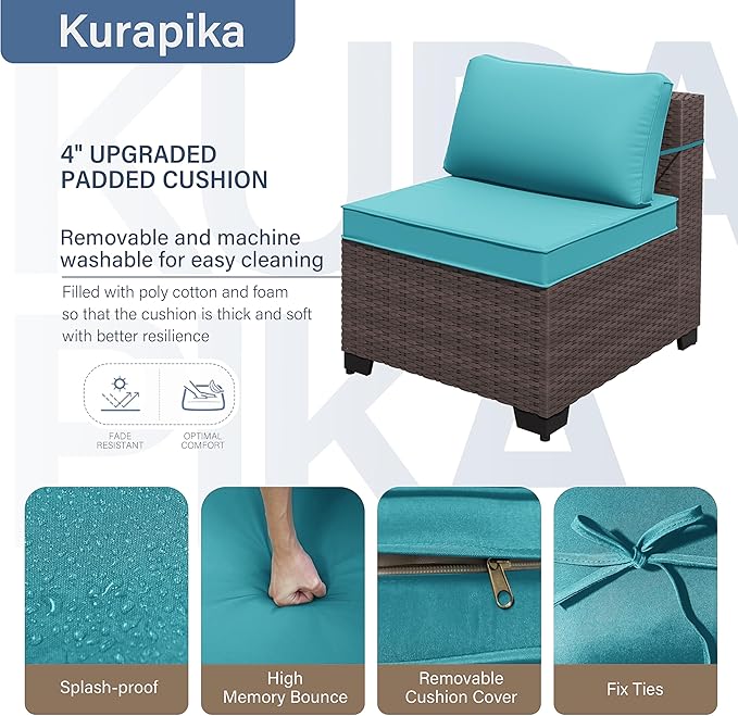 Kurapika 12 Pieces Patio Furniture Set, Rattan Wicker Sofa Set, Outdoor Conversation Sets w/Swivel Rocking Chairs Patio Sectional Sofa w/4 Inch Cushion, Blue