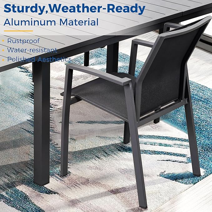 Wisteria Lane 5 Piece Aluminum Outdoor Patio Dining Sets with Fully Assembled Dining Chair，91.3" L×39.4" W Expandable Patio Table and Chairs Set for 4, Stackable Chairs with Quick Drying Fabric, Grey