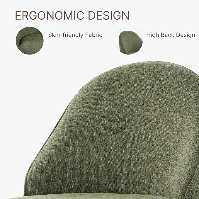 Swivel Dining Chairs Set of 1, Upholstered Mid Century Modern Deskchair with Round Back, Linen Fabric Kitchen Chairs for Dining Room, Bedroom, Dressing Room, Moss Green