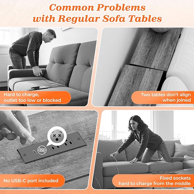 SUPERJARE Sofa Table with 2 Power Outlets and USB-C Ports, 5.9 Inch Narrow Console Table with Storage, Extra-Long, for Entryway Hallway Couch Behind Sofa, Small Spaces, Oak, 102.3 Inch