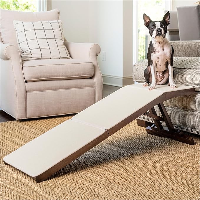 PetSafe CozyUp Sofa Ramp - Adjustable Height Anti-Slip Couch Access Ramp - Heavy Duty Carpet Cover for High Traction - Foldable & Easy to Carry - Older Pet Climbing Aid - Espresso Wooden Finish