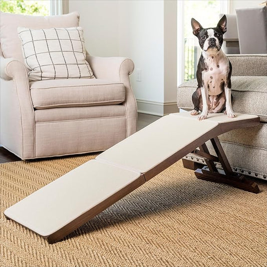 PetSafe CozyUp Sofa Ramp - Adjustable Height Anti-Slip Couch Access Ramp - Heavy Duty Carpet Cover for High Traction - Foldable & Easy to Carry - Older Pet Climbing Aid - Espresso Wooden Finish