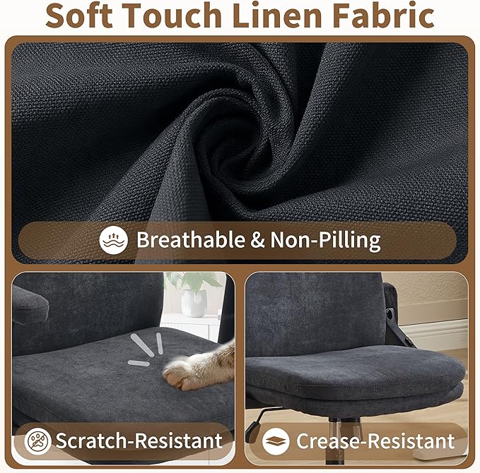 Office Chair Adjustable Desk Chair Mid Back Comfortable Linen Ergonomic Back Support Home Computer Chair with Padded 2D Flip-up Armrest Swivel Wheels (Navy Blue)