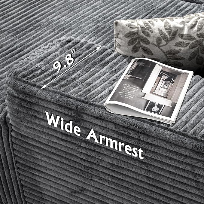 3-Piece Boneless Modular Sectional Sofa, Cloud Couch with Right Facing Chaise, Oversized Deep Seat, Soft Corduroy Fabric, Sectional Couch for Living Room-Grey