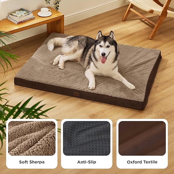 Bedsure Giant Dog Bed for Jumbo Dogs - 54" x 44" Flat Pet Beds with Removable Washable Cover, Orthopedic Egg Crate Foam Mat for Pet Up to 150 lbs, Not for Crate