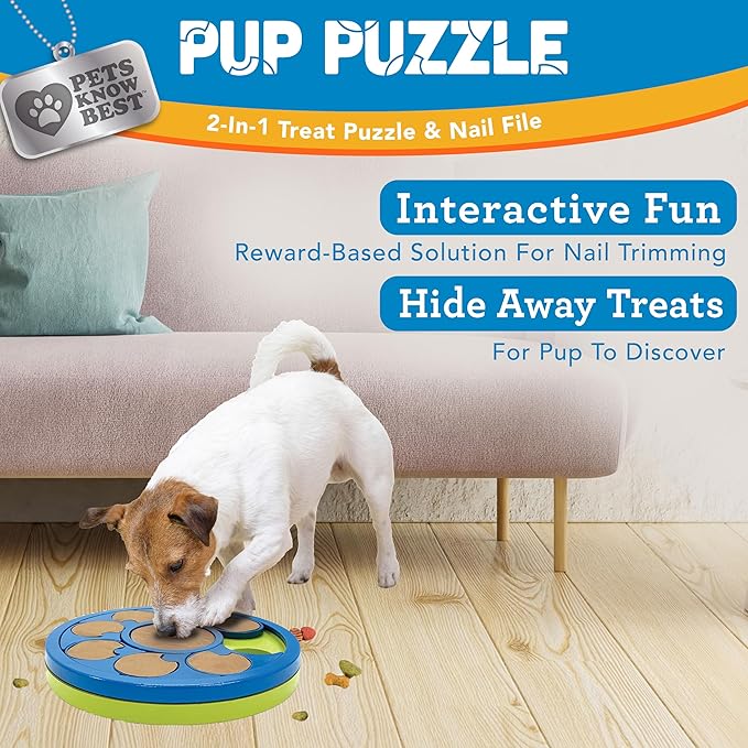Pets Know Best Pup Puzzle Interactive Dog Nail File Treat Dispensing Toy, Mentally Stimulating Nail Trimmer, Paw Care and Play Toy | Difficulty Level; Easy