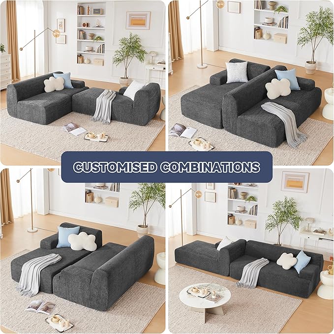 107" Modular Sectional Sofa, Boneless Couch Sponge Sectional Sofa for Living Room, High Density Sponges Cloud Couch,Modular L-Shape Sofa with Chaise, (DarkGary)