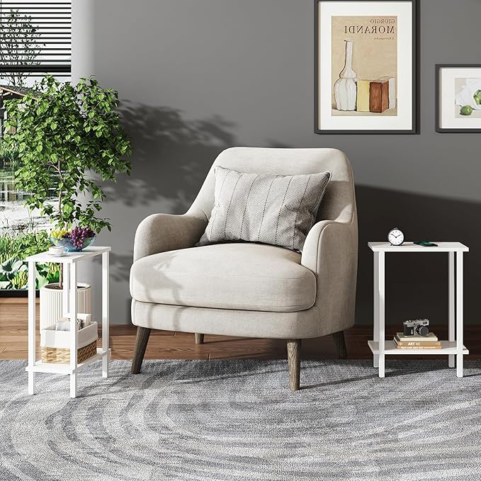 TUTOTAK Small Side Table, Narrow End Table, Skinny Sofa Table, Slim Nightstand, Couch Table, Living Room, Bed Room, White TB01BW062