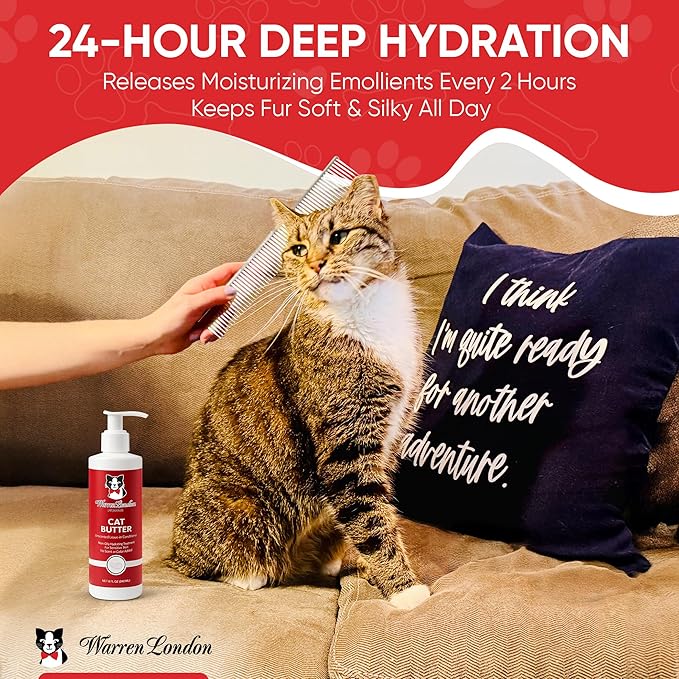 Warren London Cat Hydrating Butter | Unscented Leave-in Conditioner Lotion for Soft, Shiny Fur | Deep Moisture & Detangling for All Breeds