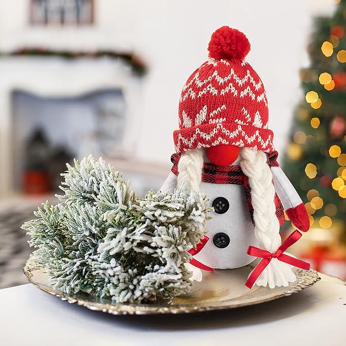 D-FantiX Christmas Snowman Gnomes Plush, 2 Pack Handmade Swedish Tomte Gnomes Scandinavian Figurine Nordic Gnome Plush Christmas Elf Doll Ornaments Christmas Gnomes Decorations Home Decor