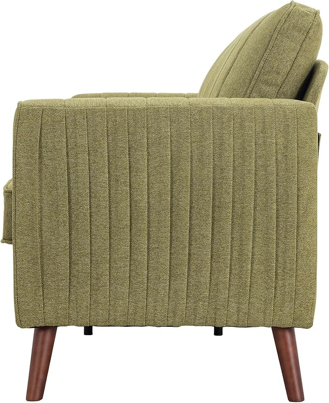 Artechworks Handmade Sofa Couch, 3-Seater 76" Wide W/Durable Italian Style Linen, Modern Mid-Century Fusion Stylish Sofa Couch for Living Room Apartment Lounge,French Piping,Dark Green