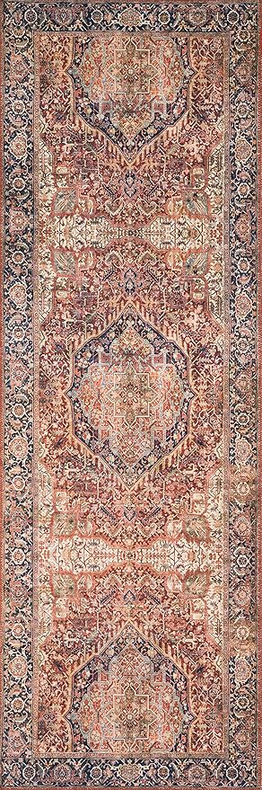 Loloi Layla Collection LAY-08 Red/Navy 2'-6" x 7'-6" .13" Thick Runner Rug, Soft, Durable, Vintage Inspired, Distressed, Low Pile, Non-Shedding, Easy Clean, Printed, Living Room Rug