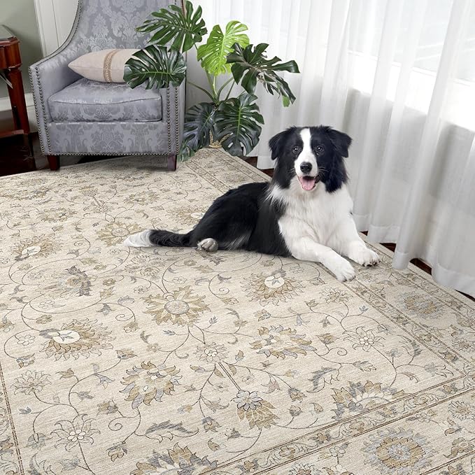 Machine Washable Soft Area Rug 8x10 with Non Slip Backing for Living Room,Floor Decoration Carpet Mat Area Rugs 8x10 Clearance Bedroom Rug for Living Room (Beige Gold, 8X10FT)……