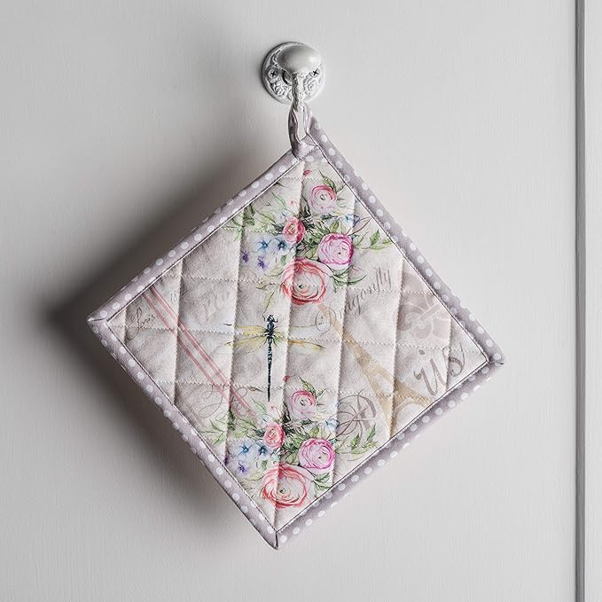 Maison d' Hermine Pot Holders 100% Cotton Heat Resistant Potholders 8" x 8" Hot Pads with Loop BBQ, Cooking, Baking, Grilling, Kitchen, Handling Hot Pans Spring/Summer (Pack of 1, Champ De Mars)