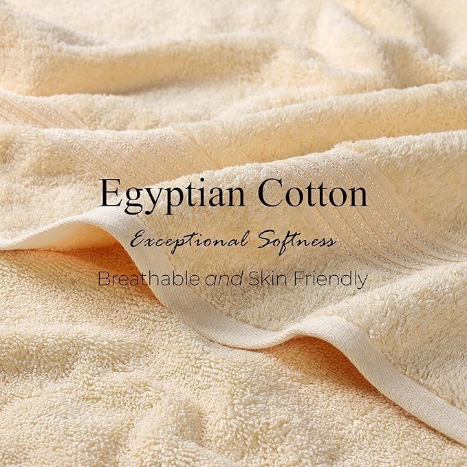Superior Egyptian Cotton 4-Piece Bath Towel Set for Shower, Bath, Spa, Resort, Hotel, Soft Body Towels, Airbnb Essentials, Apartment, Dorm, Quick Dry, Absorbent, Bathroom Basics, Canary