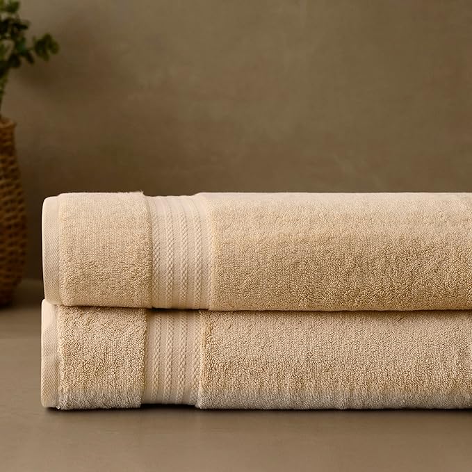 Fabdreams 100% Organic Cotton Bath Sheet Set of 2 700 GSM Oversized Towels Ultra Soft Plush Absorbent Durable Skin-Friendly Spa Hotel Premium Comfort Large 36 x 70 in Dune Tan