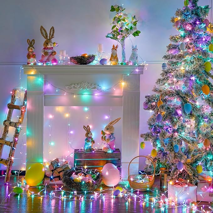 JMEXSUSS 200 LED Easter Lights Outdoor Indoor for Decorations, 66 Ft Connectable Pastel Easter Lights String Clear Wire Plug in for Bedroom Tree Room Party Spring Decor