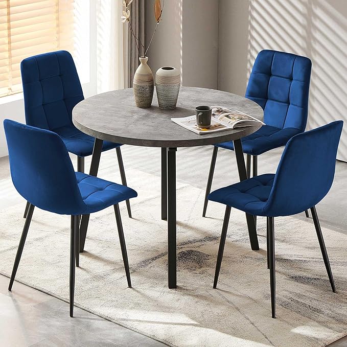 Velvet Dining Chairs Set of 4 - Navy Blue Dining Room Chairs with Metal Legs Ideal for Kitchen, Dining Room - Kitchen Chairs Set for 4