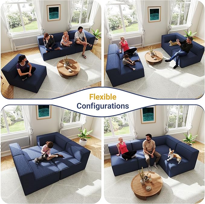 97" Sectional Compressed Sofa Modular Couches,High-Density Foam No Assembly Required,3-Piece(1xCorner 3xArmless) for Living Room, Chenille Blue