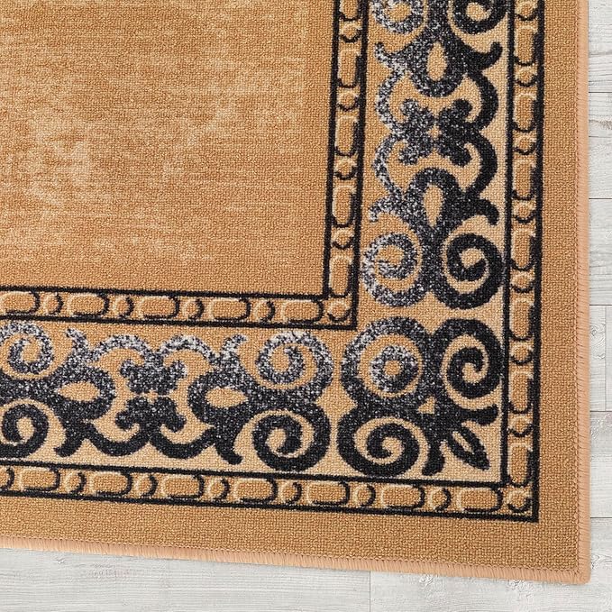 Antep Rugs Alfombras Bordered Modern 3x5 Non-Slip (Non-Skid) Low Pile Rubber Backing Indoor Area Rug (Gold Brown, 3' x 5')