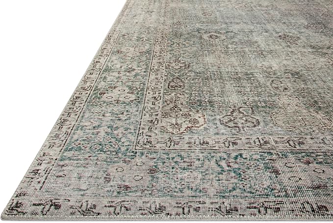 Loloi Chris Loves Julia Jules Collection JUL-08 Emerald/Antique Ivory 8'-6'' x 11'-6'', .13" Pile Height, Area Rug