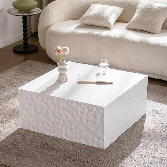 27.55" Square Coffee Table Modern Colour Combination Coffee Table for Living Room,Not Need Assembly,Creamy White