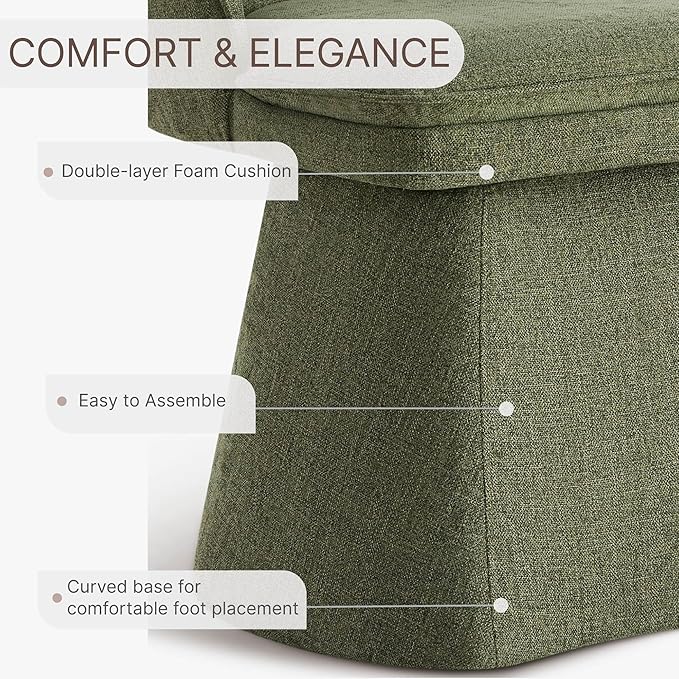 Swivel Dining Chairs Set of 1, Upholstered Mid Century Modern Deskchair with Round Back, Linen Fabric Kitchen Chairs for Dining Room, Bedroom, Dressing Room, Moss Green