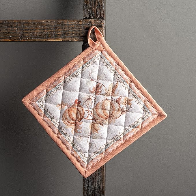 Maison d' Hermine Pot Holders 100% Cotton Heat Resistant Potholders 8" x 8" Hot Pads with Loop for Thanksgiving Christmas Decorations BBQ Cooking Baking Handling Hot Pans (Pack of 1, Giving Thanks)