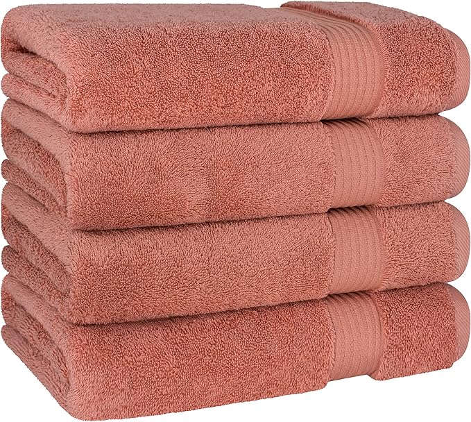 Cotton Paradise 4 Piece Turkish Bath Towels for Bathroom, 100% Cotton Extra Large Soft Plush Towels Bathroom Set, Coral