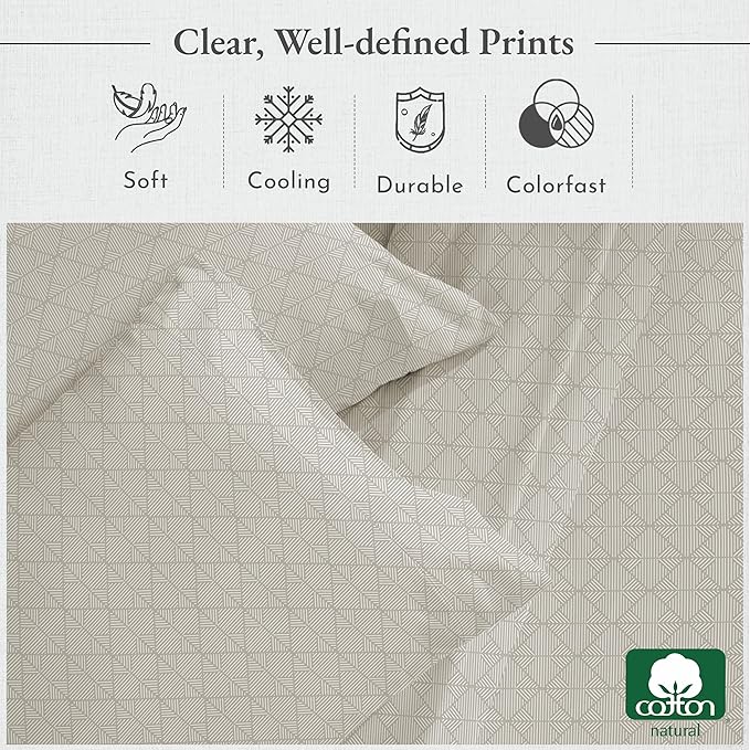 California Design Den Full Size Bed Sheets Set - 400 Thread Count Sateen, Natural 100% Cotton Sheets Full Size, Deep Pocket Cooling and Durable Bedding Set - Taupish-Sage Crosshatch