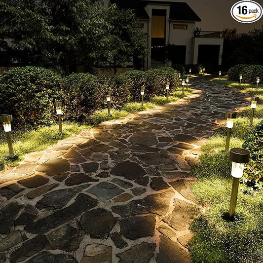 SOLPEX 16 Pack Solar Outdoor Lights Pathway, Stainless Steel Solar Lights Outdoor Waterproof,LED Landscape Lighting Solar Walkway Lights for Landscape/Patio/Lawn/Yard/Driveway-Warm White