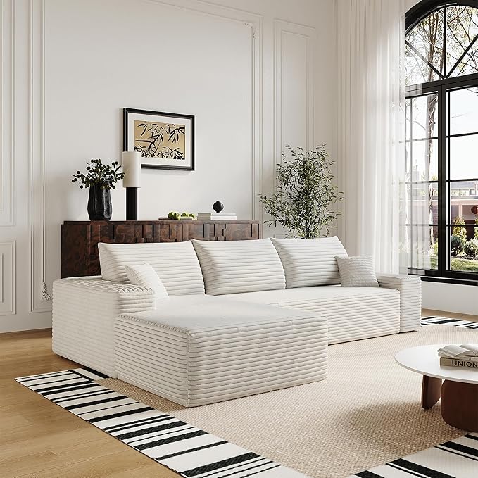 108" Sectional Couches for Living Room Modern Modular Sofa with L-Shape Couchs Upholstered Boneless Couch Deep Seat Sectional Couch with Chaise (White, Left Facing Chaise+2Seaters)